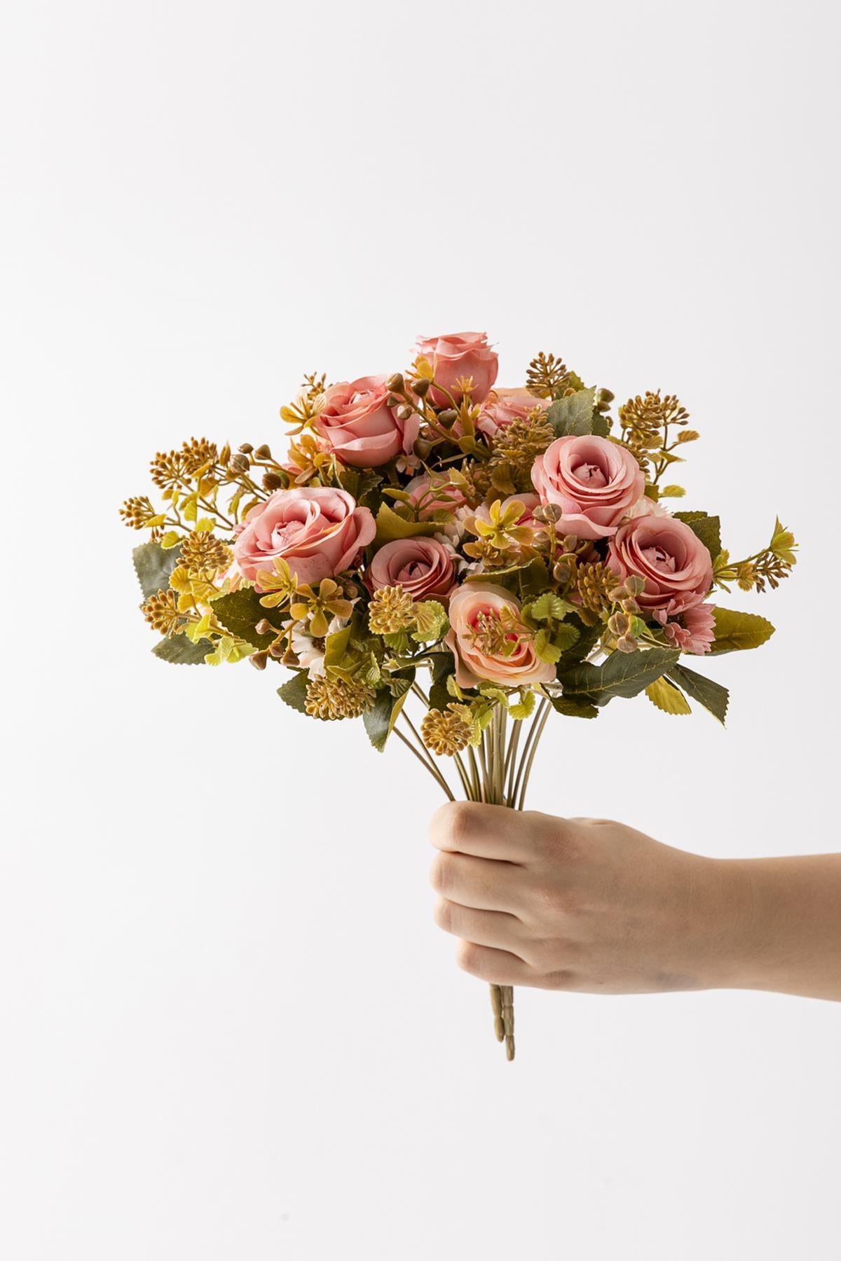 Yapay Gül Demeti 30 Cm 6 Dal Açık Pembe