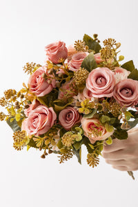 Yapay Gül Demeti 30 Cm 6 Dal Açık Pembe