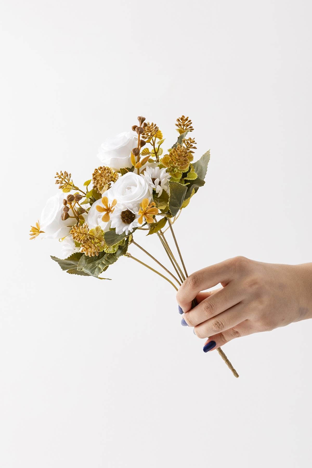 Yapay Gül Demeti 30 Cm 6 Dal Beyaz