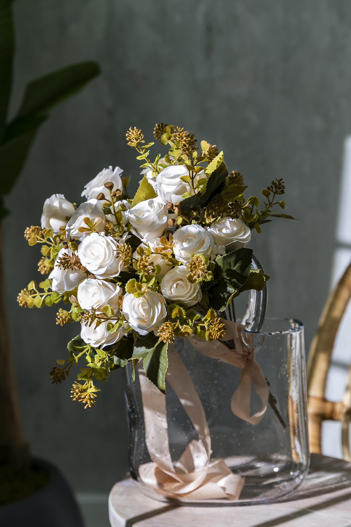 Yapay Gül Demeti 30 Cm 6 Dal Krem