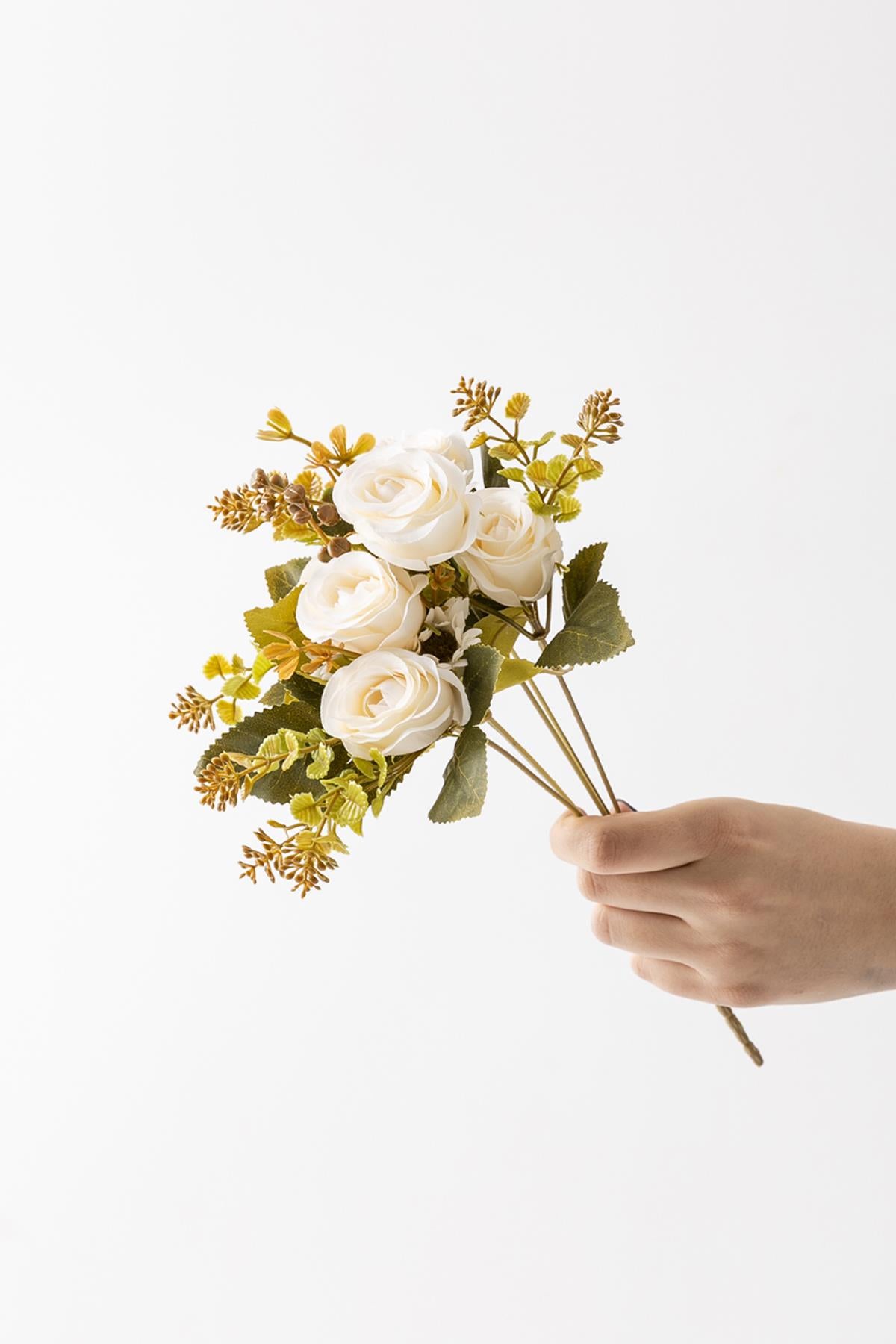 Yapay Gül Demeti 30 Cm 6 Dal Krem