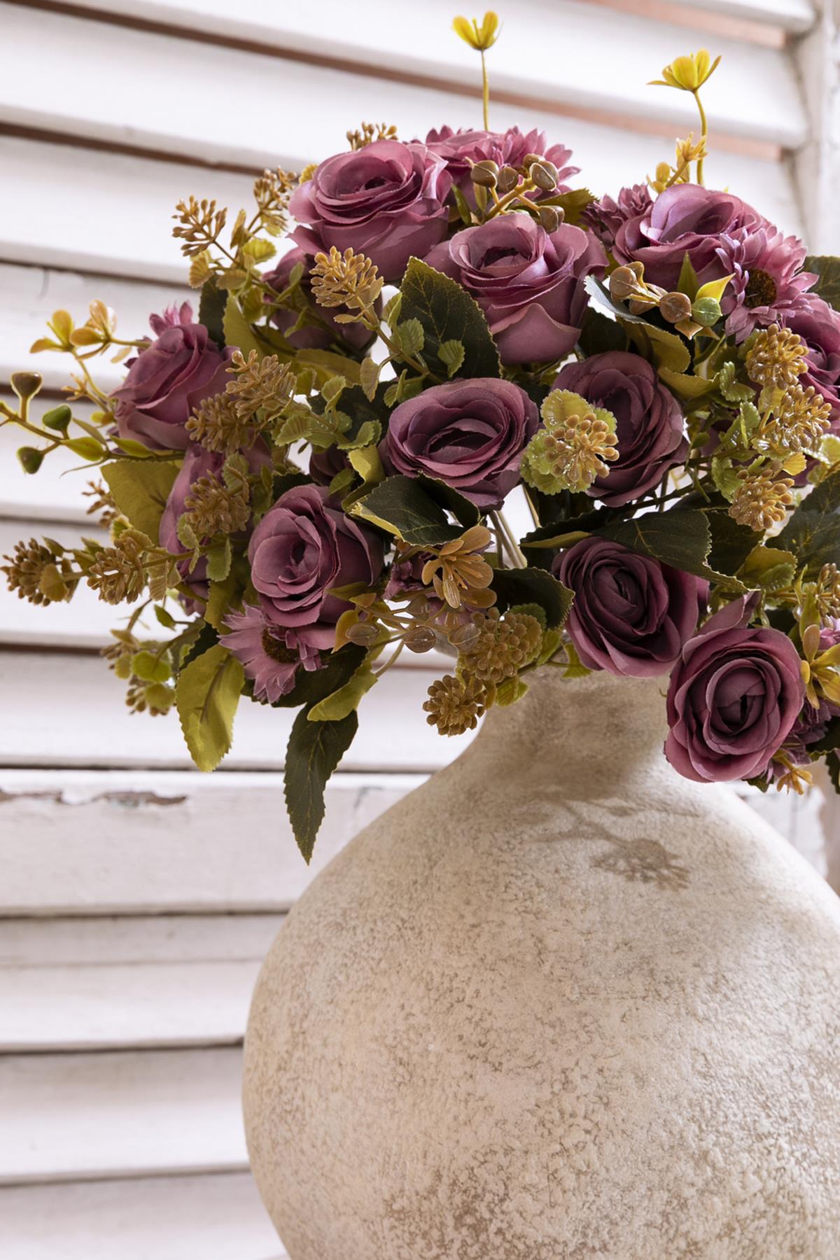 Yapay Gül Demeti 30 Cm 6 Dal Mor