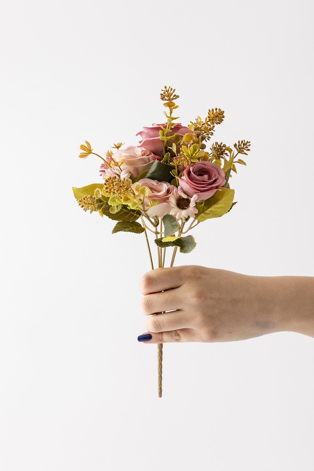 Yapay Gül Demeti 30 Cm 6 Dal Pembe