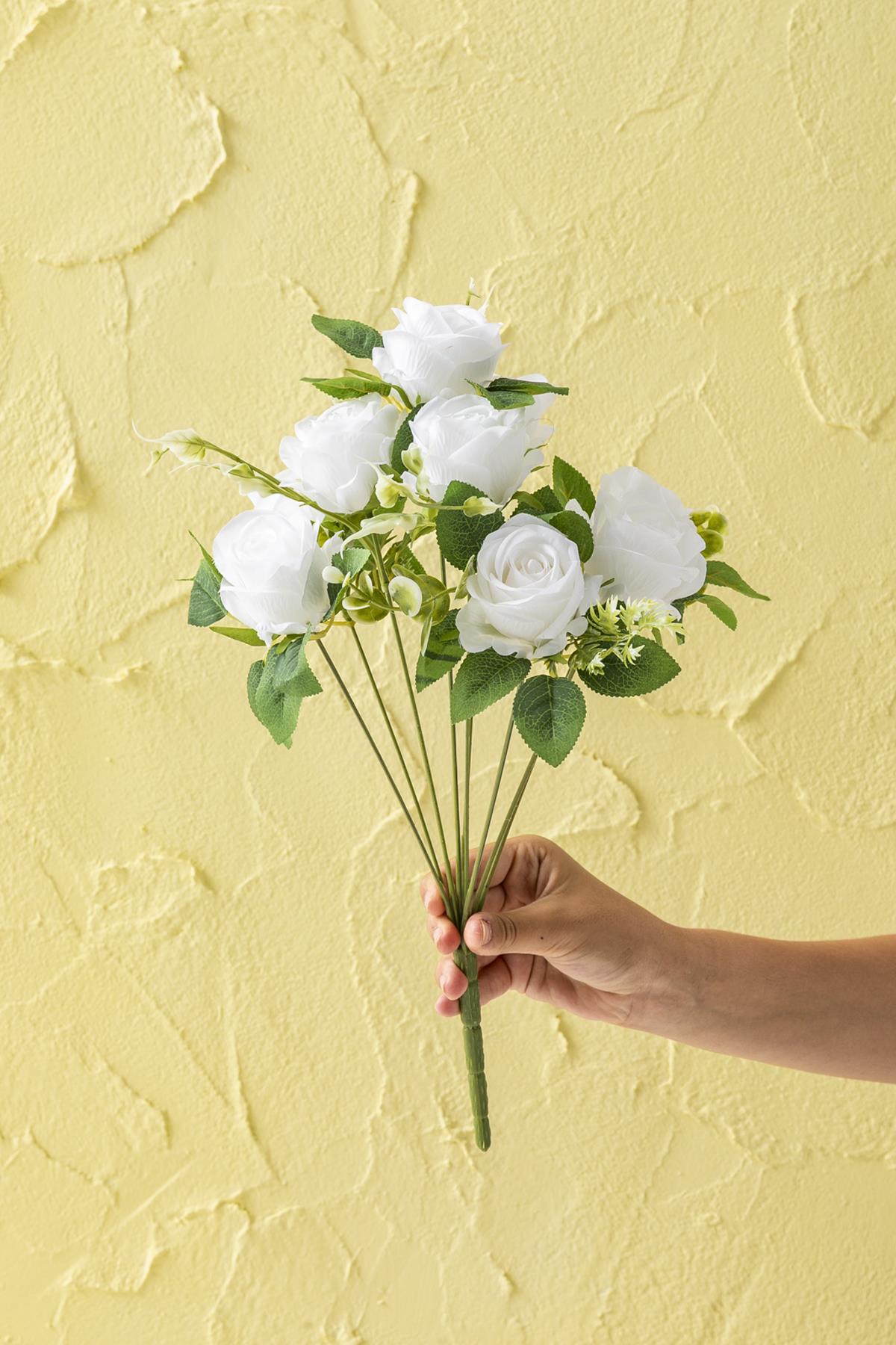 Yapay Gül Demeti 9 Dallı Beyaz