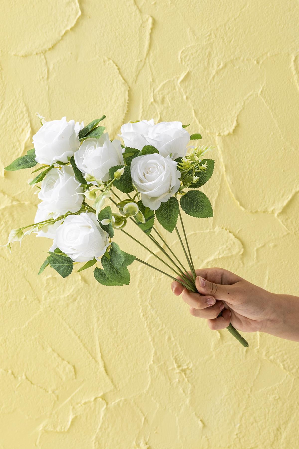 Yapay Gül Demeti 9 Dallı Beyaz