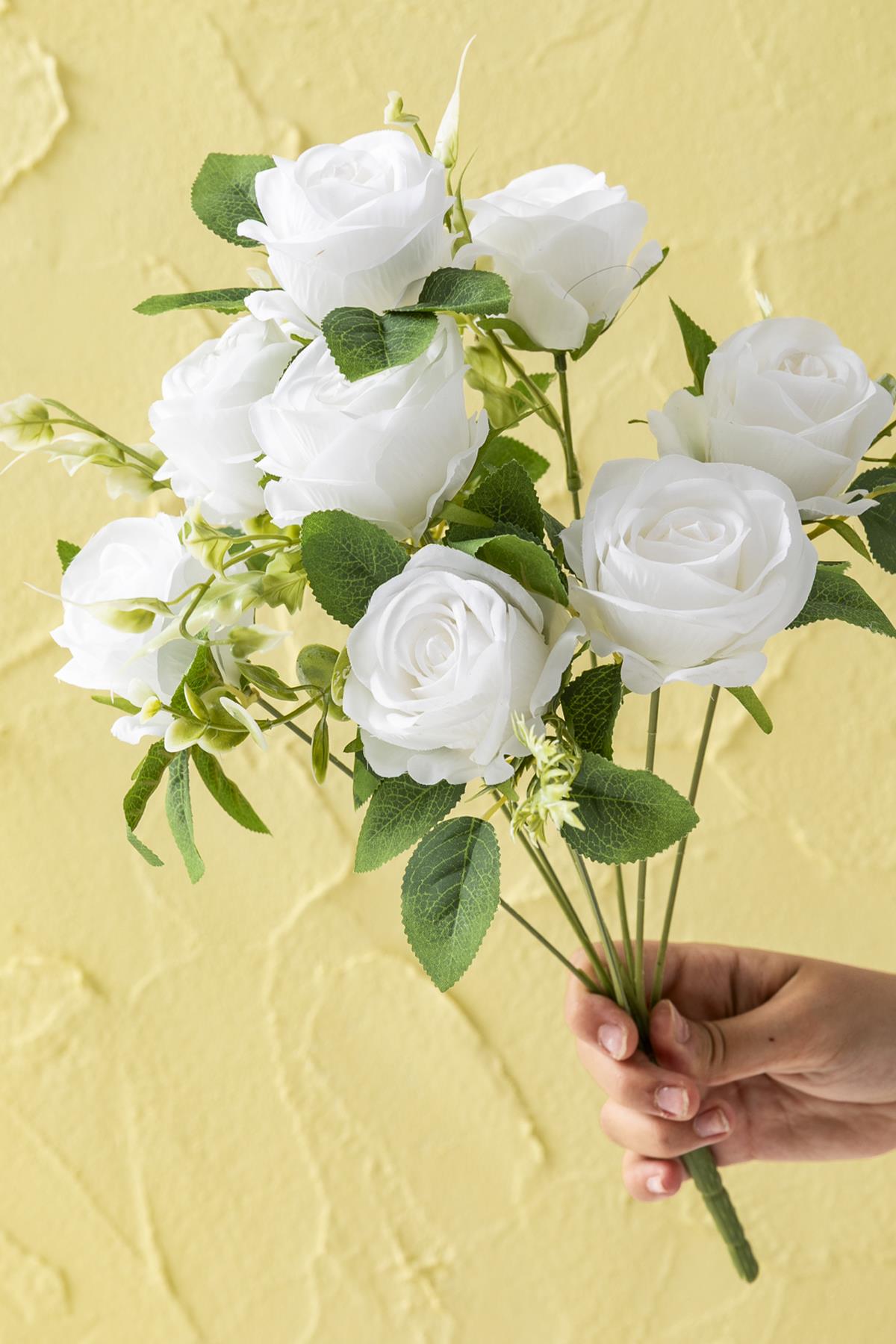 Yapay Gül Demeti 9 Dallı Beyaz