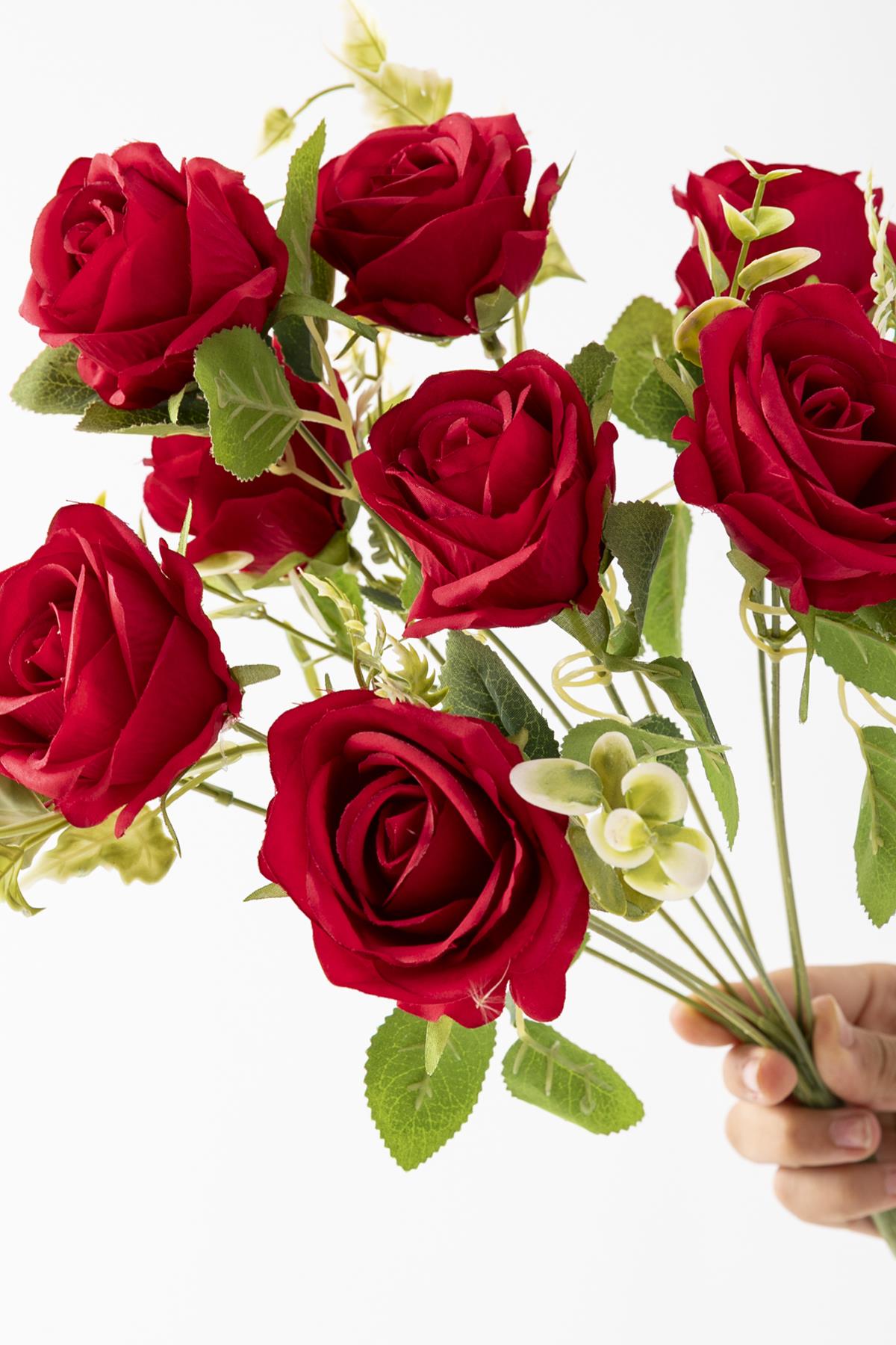 Yapay Gül Demeti 9 Dallı Kırmızı