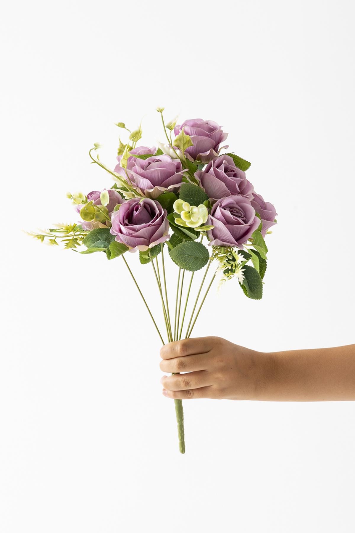 Yapay Gül Demeti 9 Dallı Mor