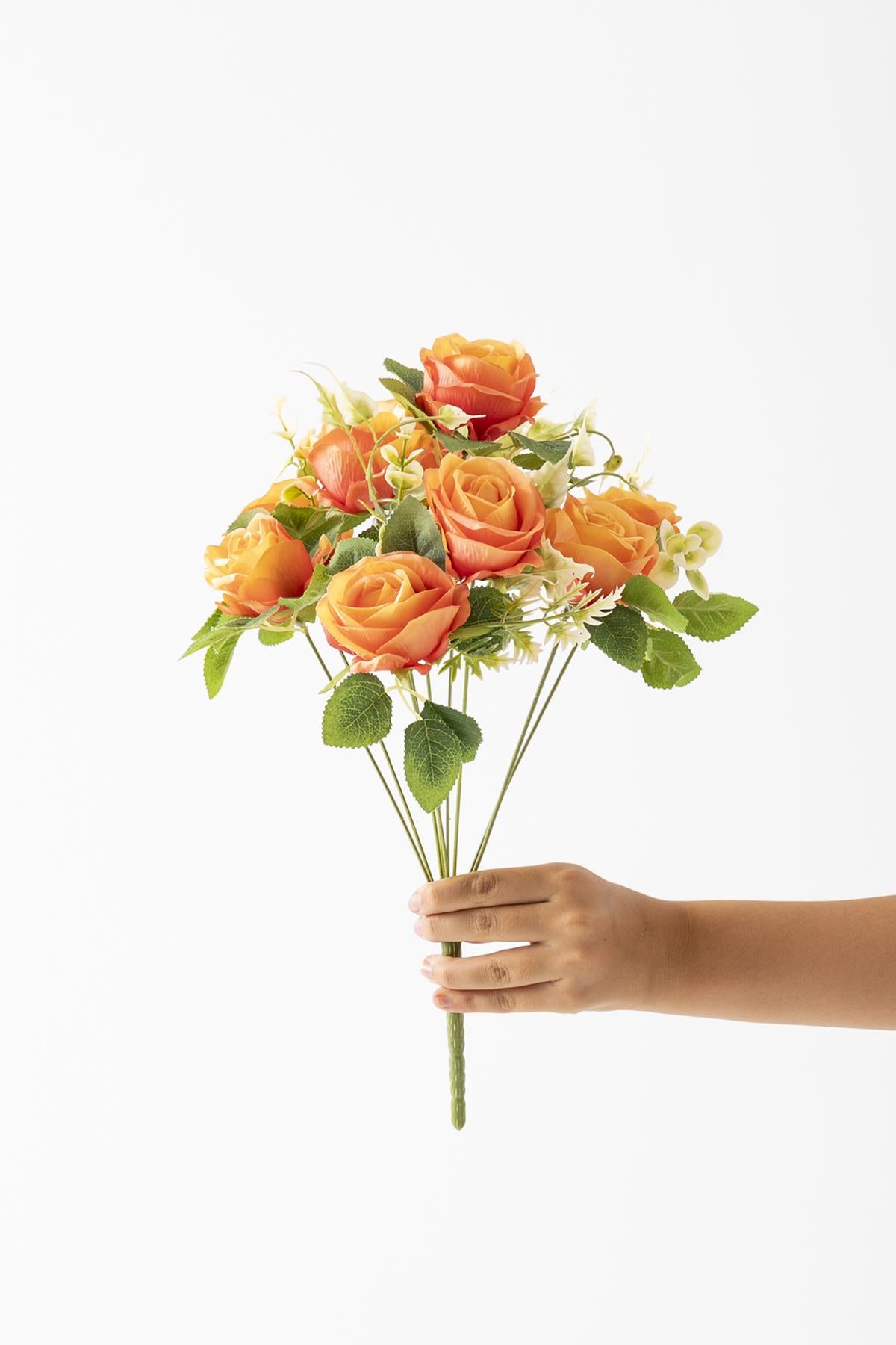 Yapay Gül Demeti 9 Dallı Turuncu