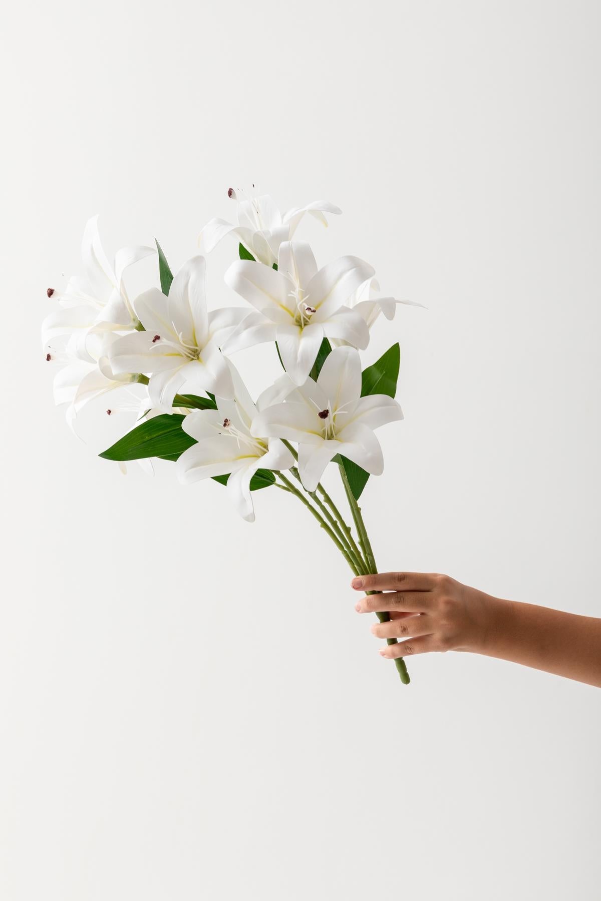 Yapay Islak Kazabılanka Çiçeği Beyaz 9 Dal