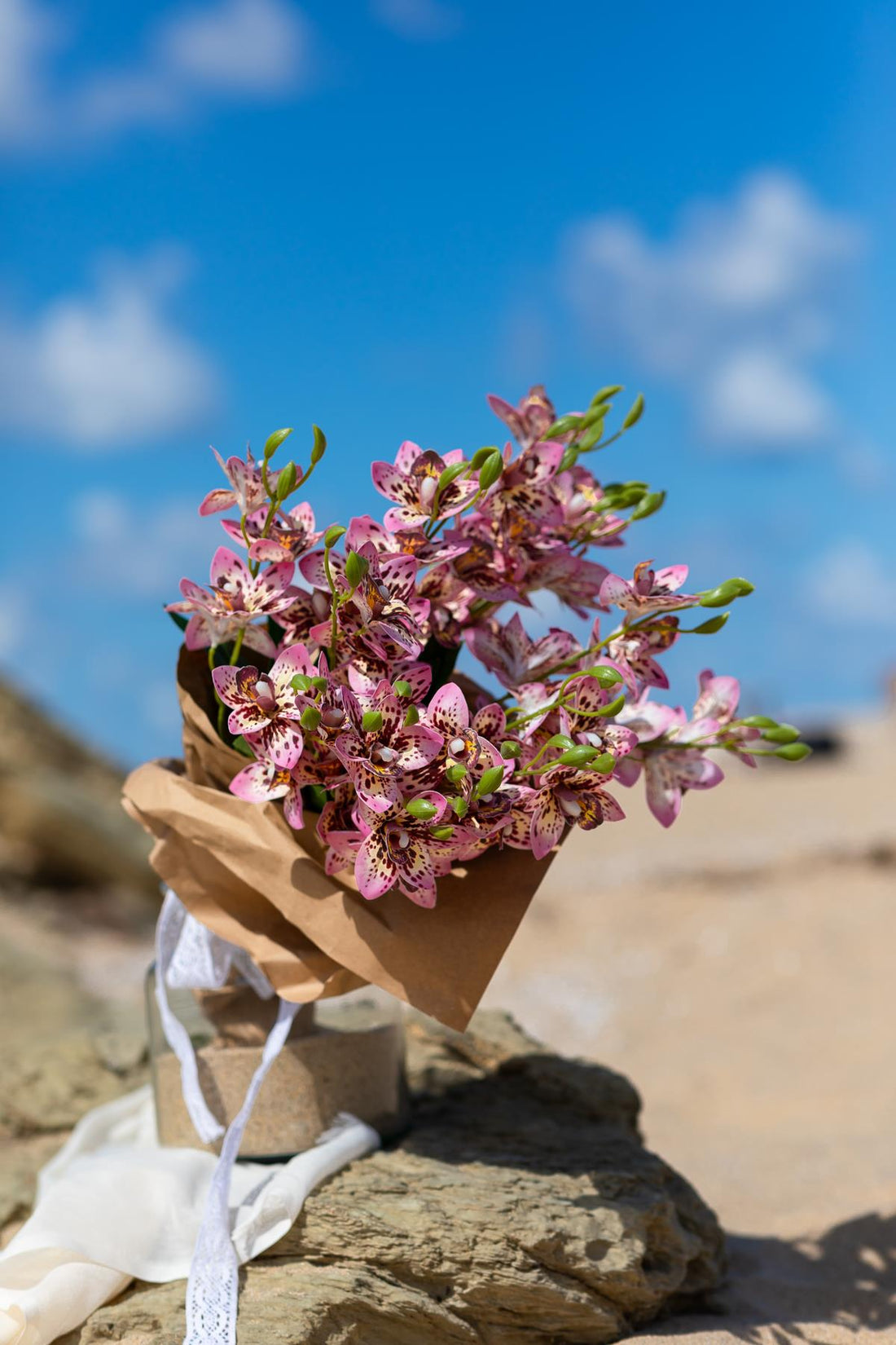 Yapay Islak Orkide Çiçeği Açık Pembe 5 Dal