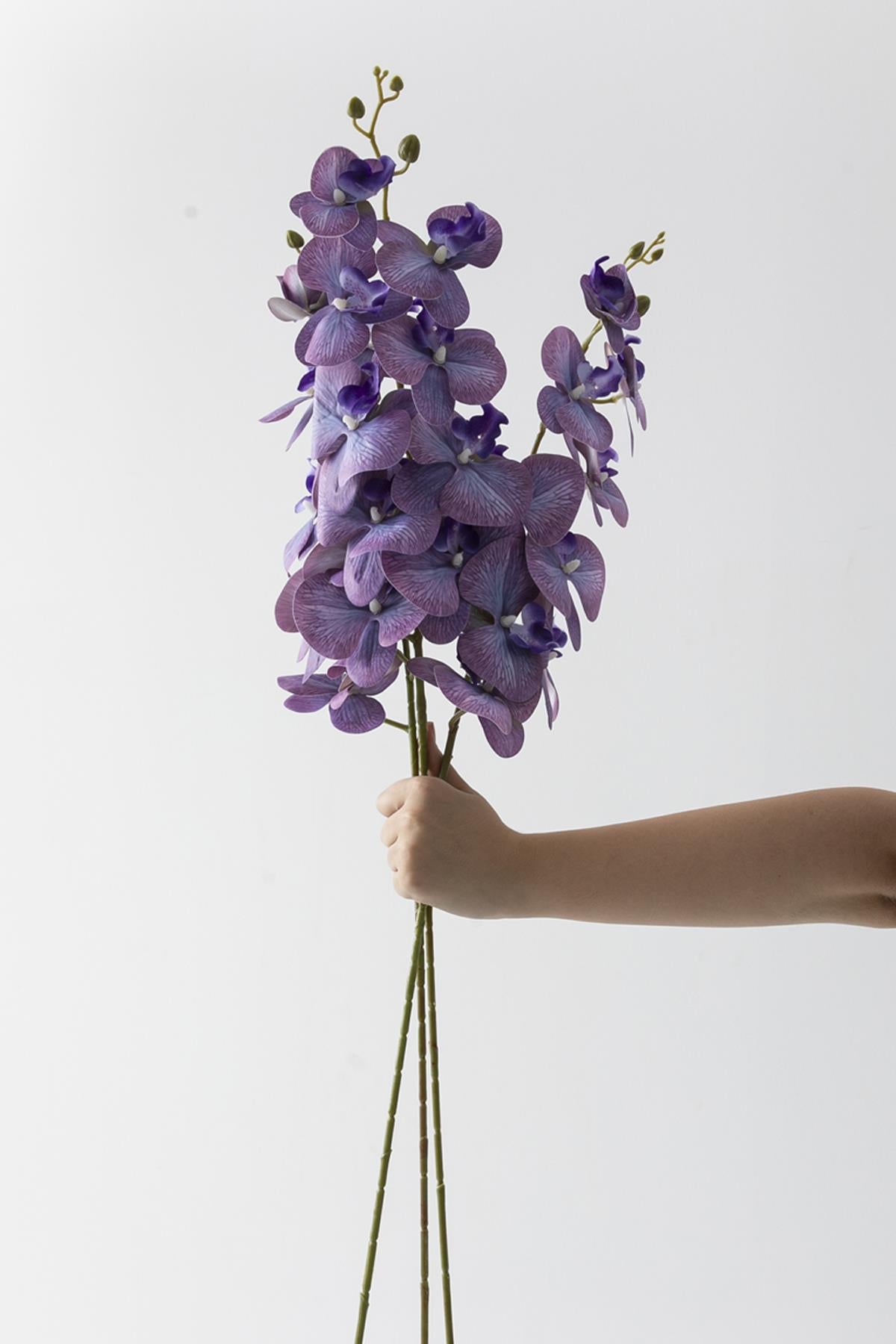 Yapay Islak Orkide Çiçeği Mor Tek Dal