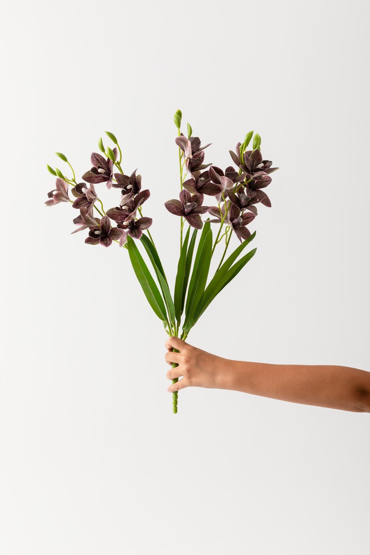 Yapay Islak Orkide Çiçeği Mürdüm 5 Dal