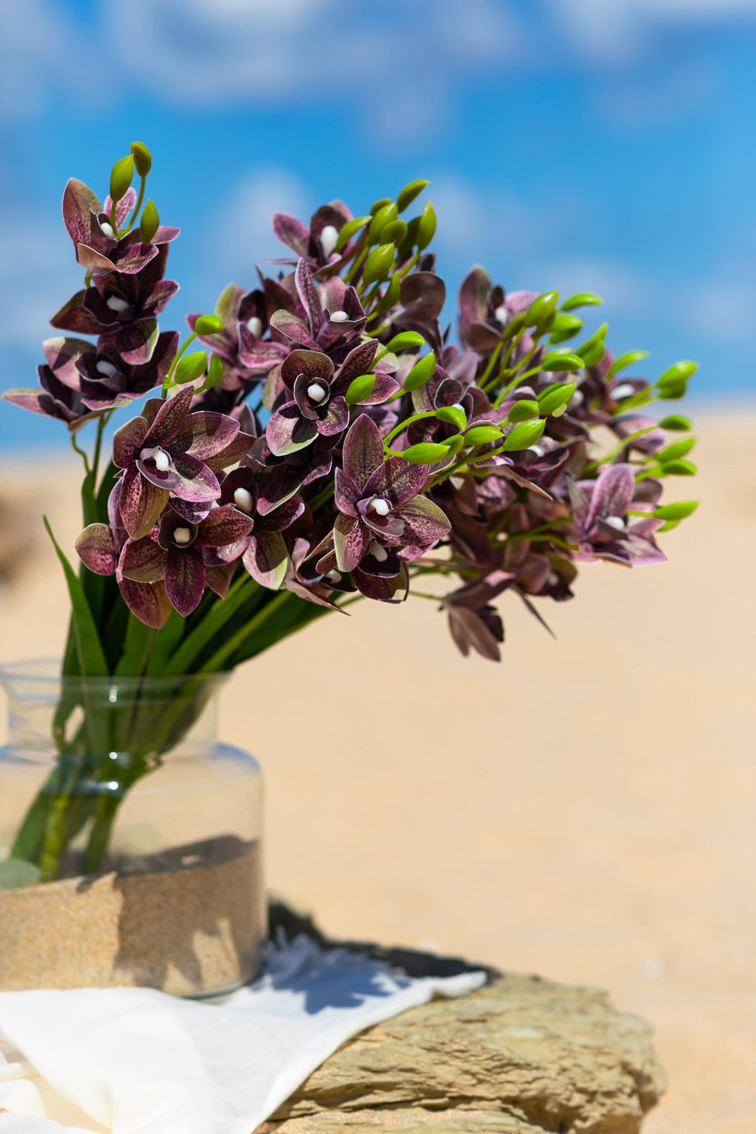 Yapay Islak Orkide Çiçeği Mürdüm 5 Dal