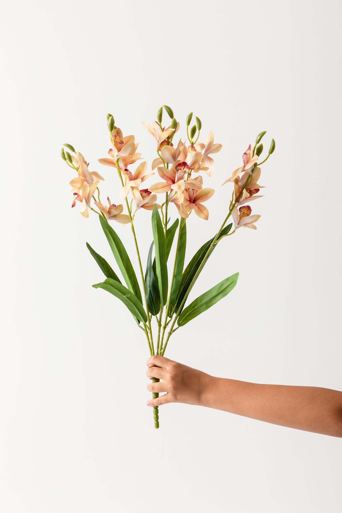 Yapay Islak Orkide Çiçeği Turuncu 5 Dal