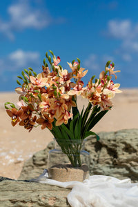 Yapay Islak Orkide Çiçeği Turuncu 5 Dal