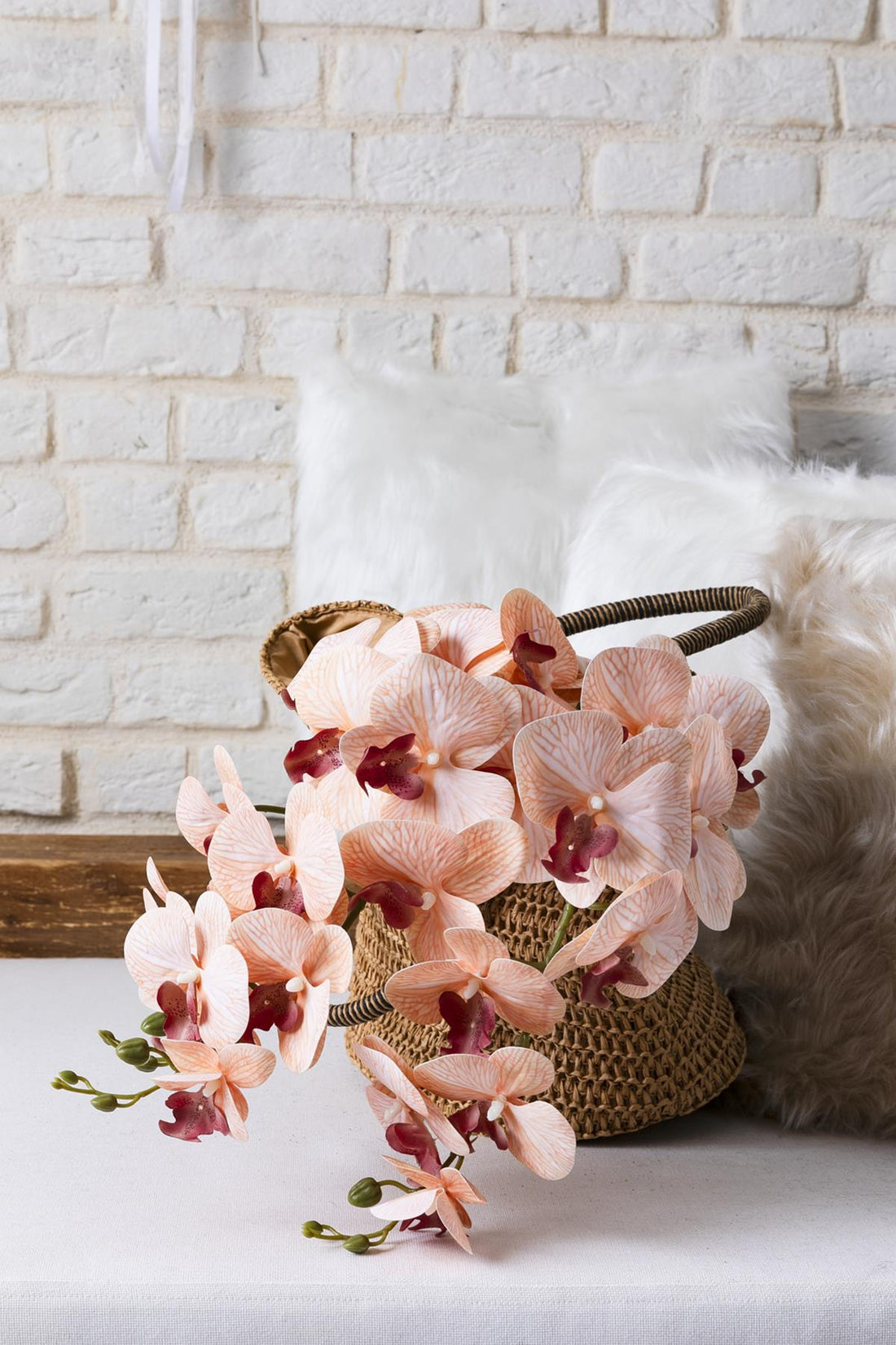 Yapay Islak Orkide Çiçeği Turuncu Tek Dal