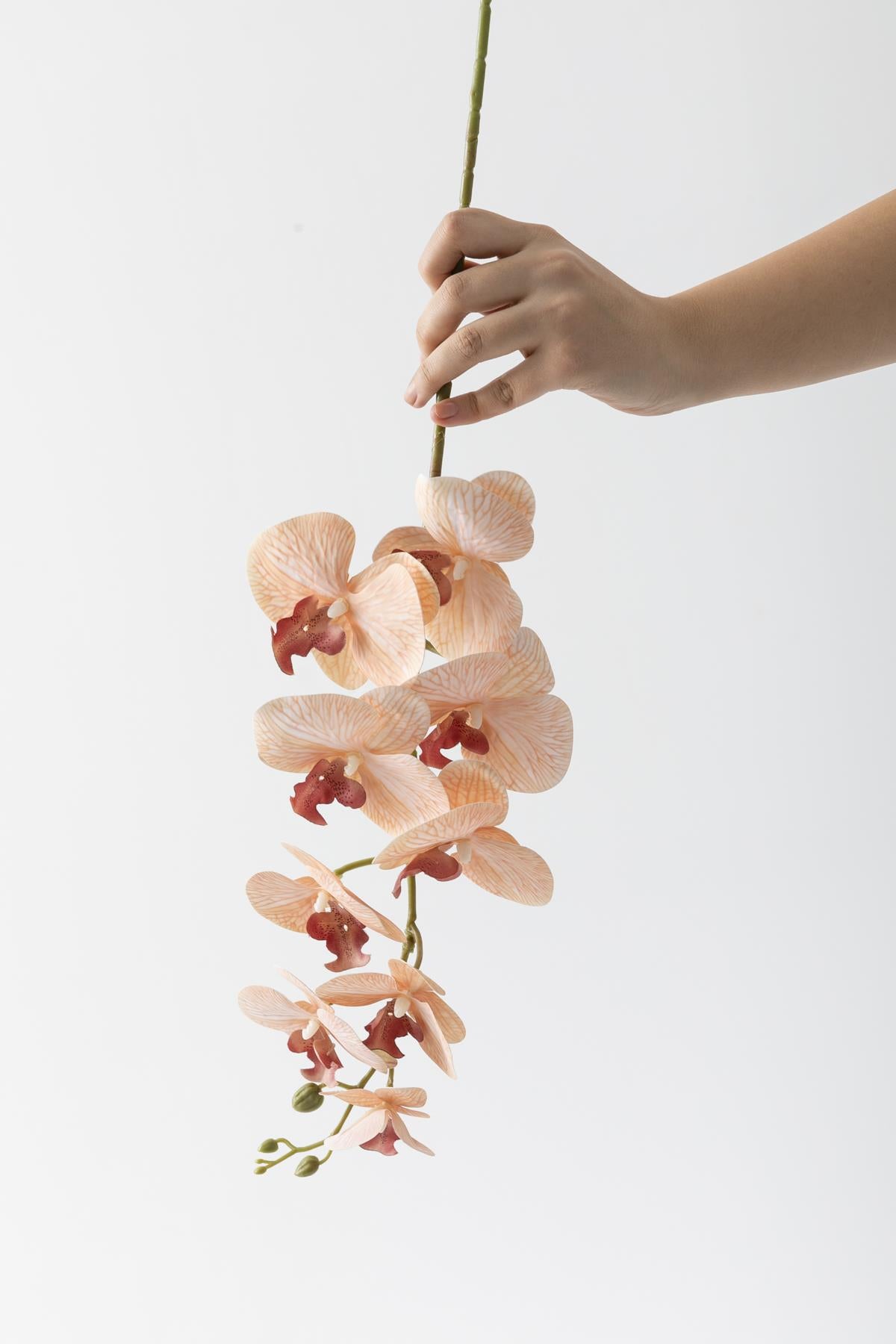 Yapay Islak Orkide Çiçeği Turuncu Tek Dal