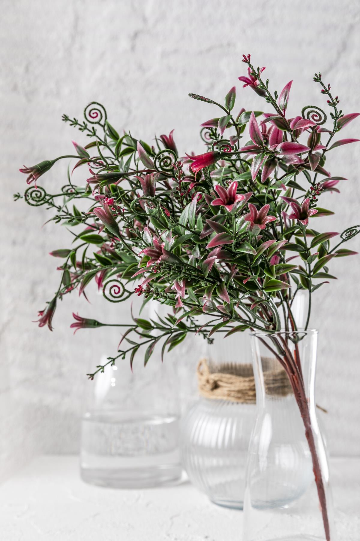 Yapay Kabak Çiçeği Demeti Yeşil Pembe 30 Cm 5 Dal