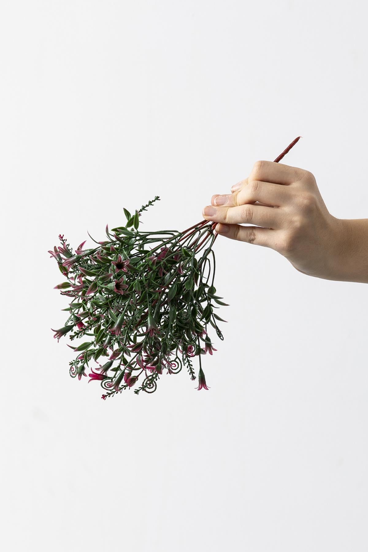 Yapay Kabak Çiçeği Demeti Yeşil Pembe 30 Cm 5 Dal