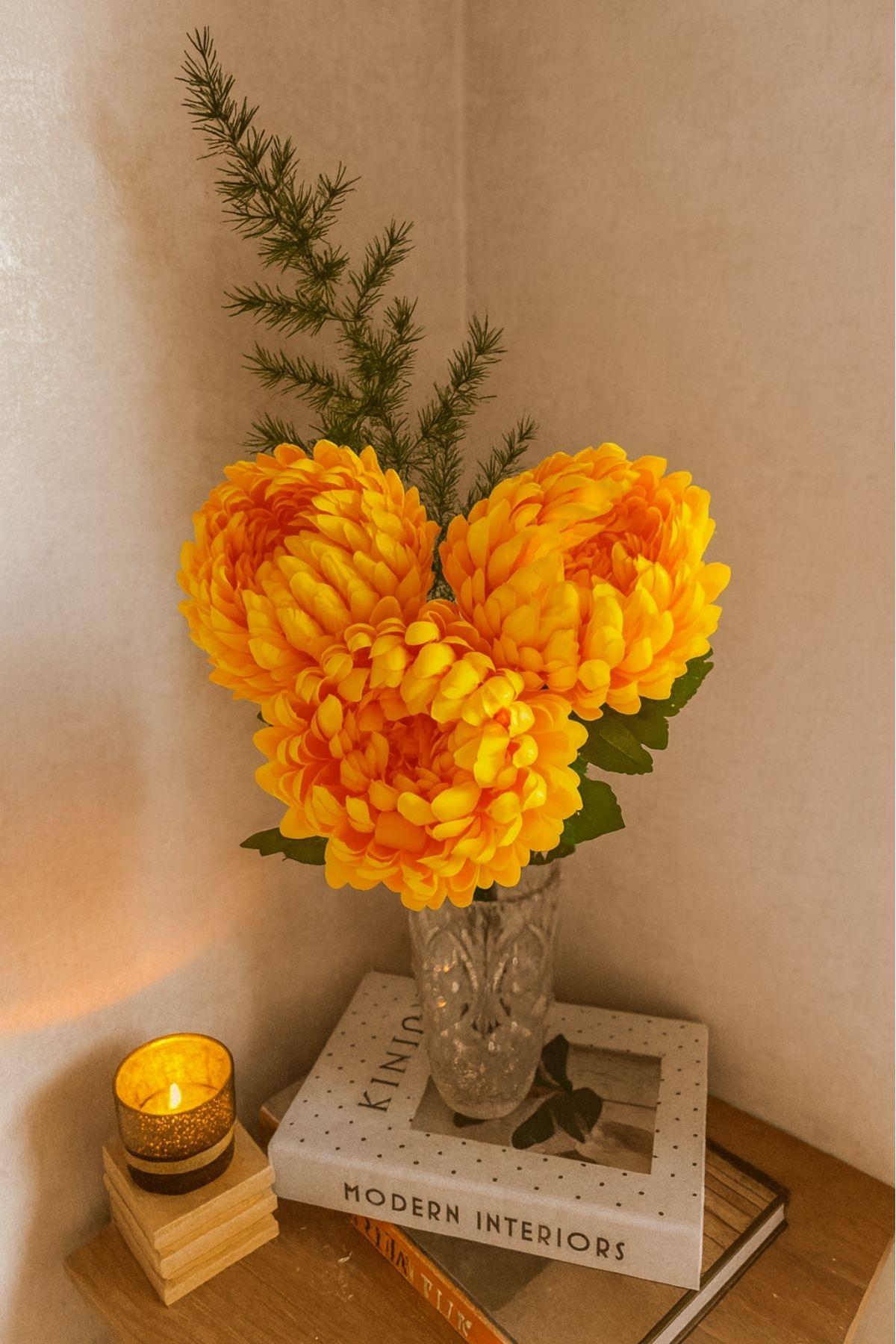 Yapay Krizantem Çiçeği Sarı 75 Cm Tek Dal