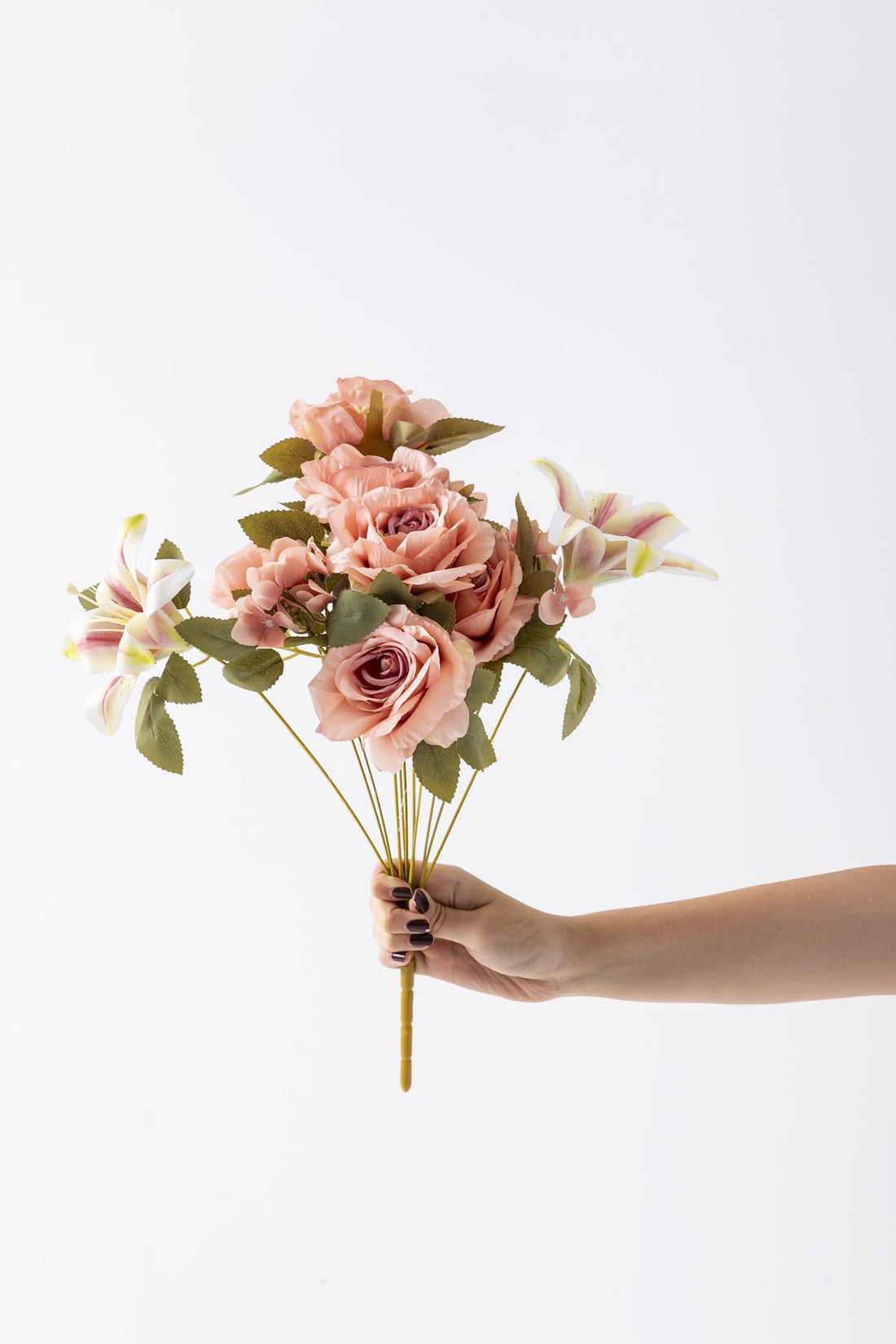 Yapay Lilyum Gül Demeti 45 Cm 11 Dal Açık Pembe