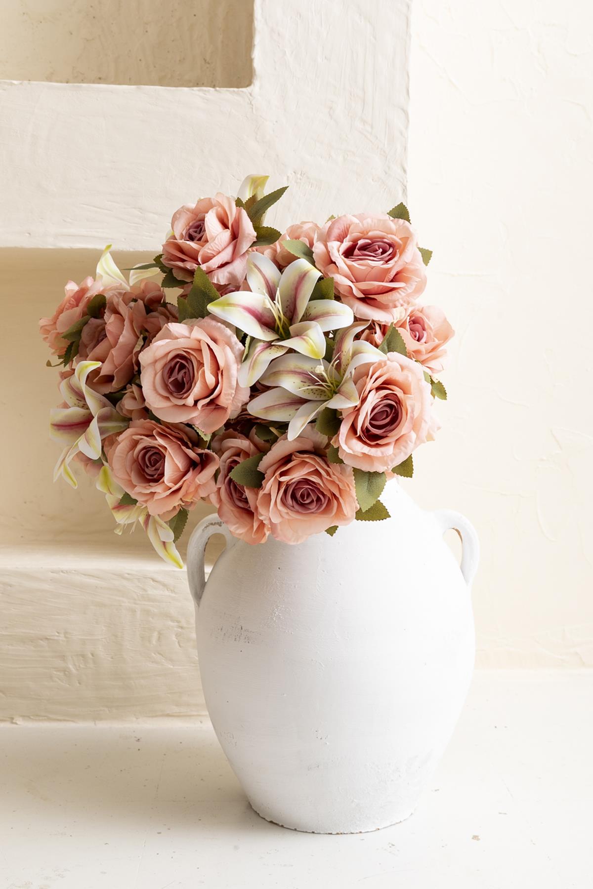 Yapay Lilyum Gül Demeti 45 Cm 11 Dal Açık Pembe