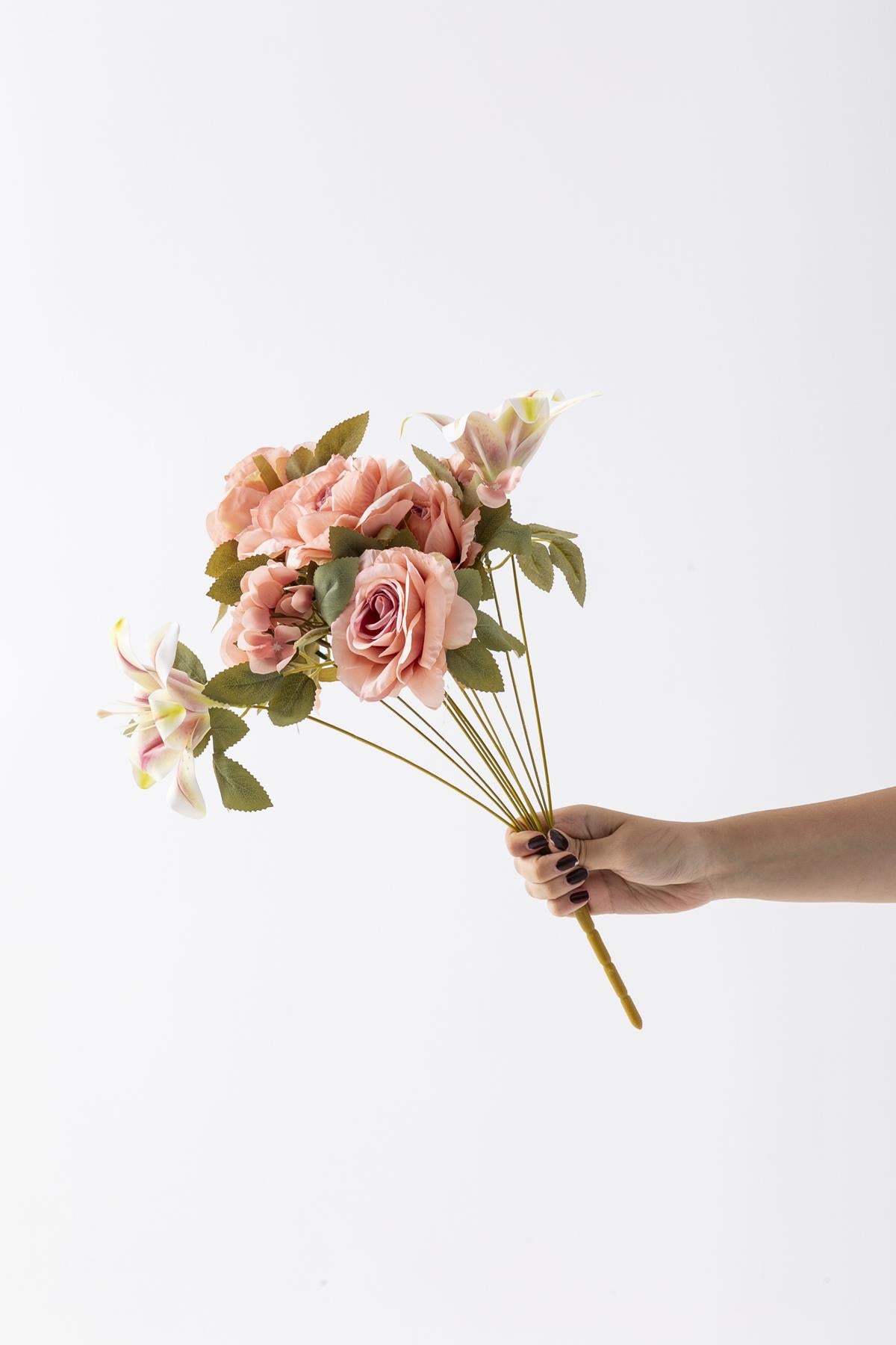 Yapay Lilyum Gül Demeti 45 Cm 11 Dal Açık Pembe