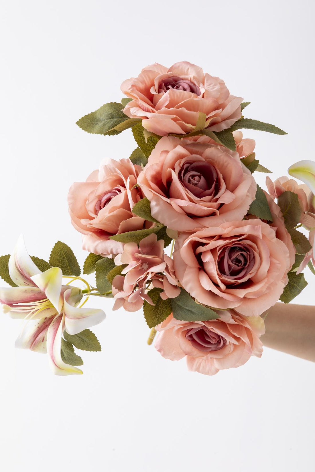 Yapay Lilyum Gül Demeti 45 Cm 11 Dal Açık Pembe