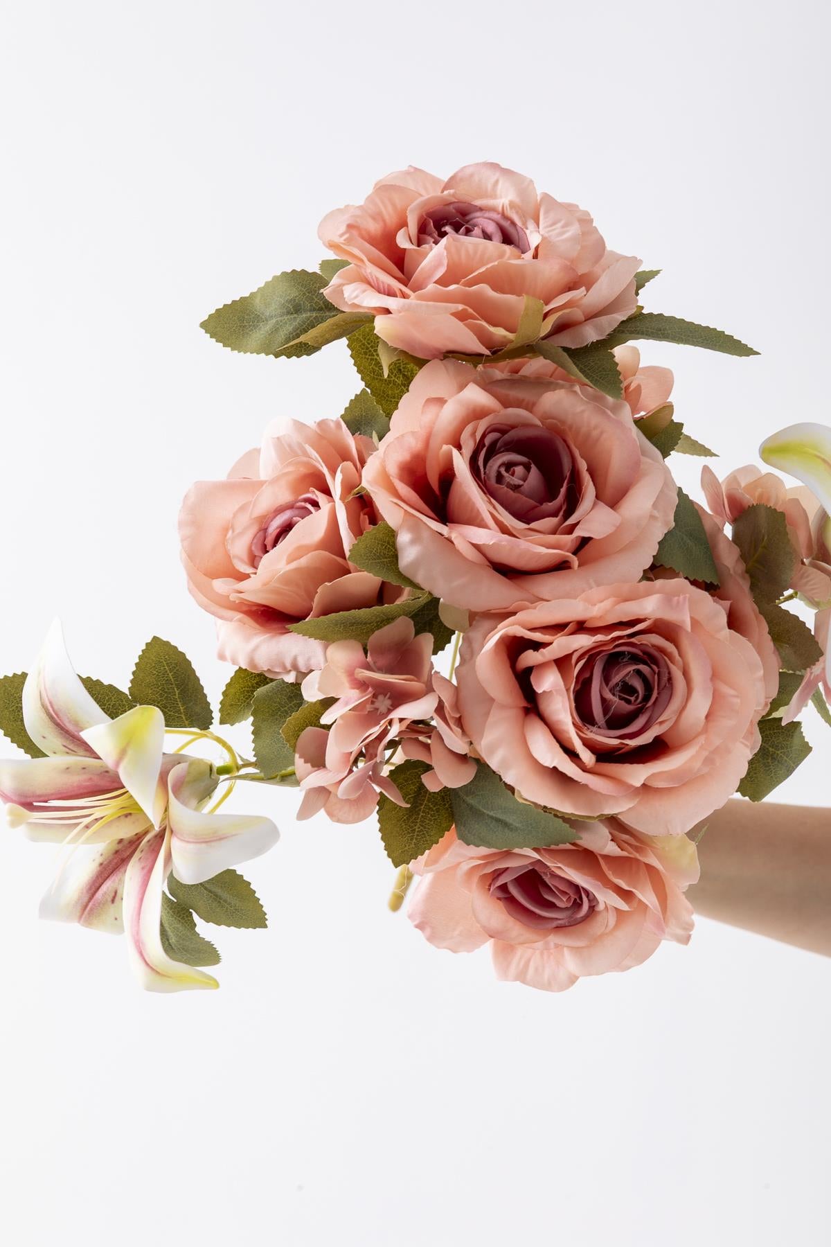 Yapay Lilyum Gül Demeti 45 Cm 11 Dal Açık Pembe