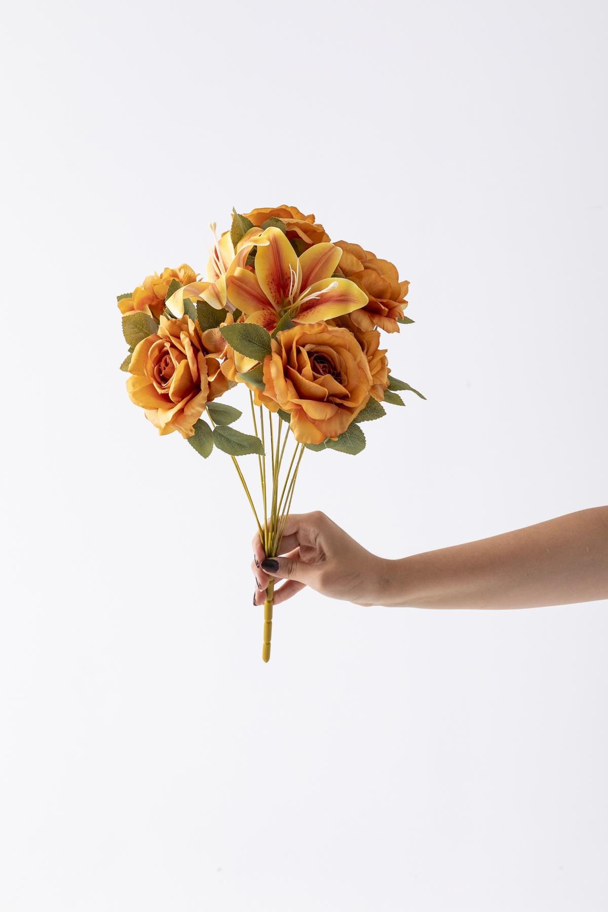 Yapay Lilyum Gül Demeti 45 Cm 11 Dal Açık Turuncu