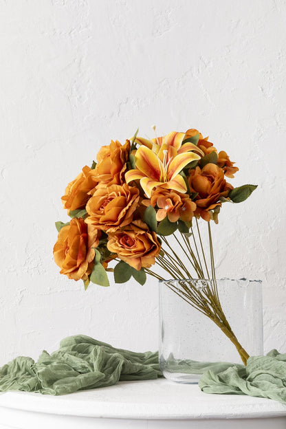 Yapay Lilyum Gül Demeti 45 Cm 11 Dal Açık Turuncu