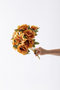 Yapay Lilyum Gül Demeti 45 Cm 11 Dal Açık Turuncu