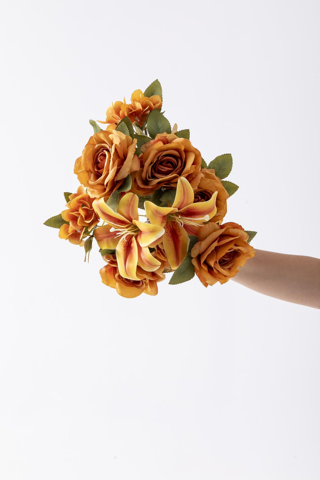 Yapay Lilyum Gül Demeti 45 Cm 11 Dal Açık Turuncu