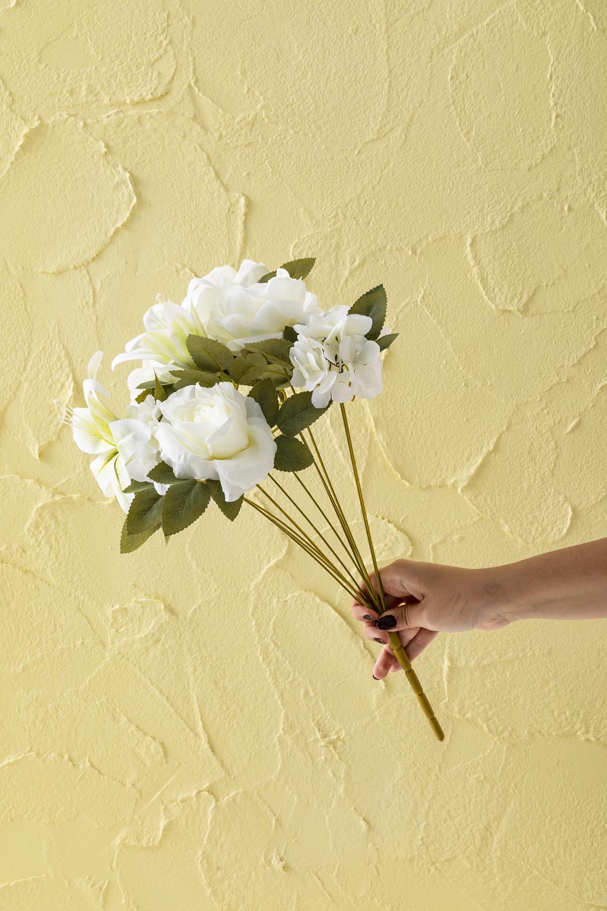 Yapay Lilyum Gül Demeti 45 Cm 11 Dal Beyaz