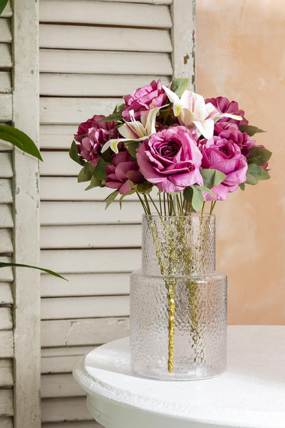 Yapay Lilyum Gül Demeti 45 Cm 11 Dal Fuşya