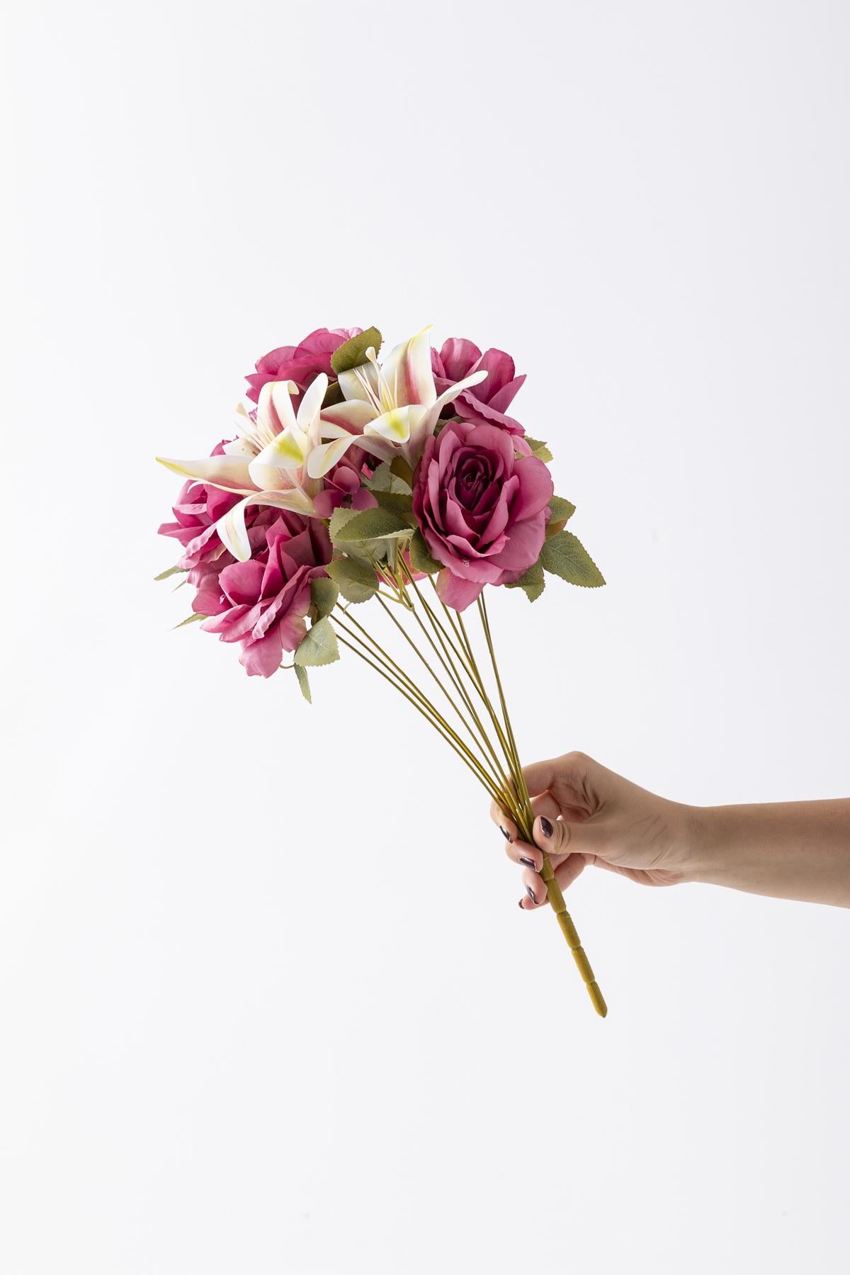 Yapay Lilyum Gül Demeti 45 Cm 11 Dal Fuşya