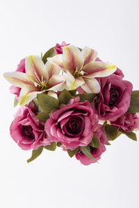 Yapay Lilyum Gül Demeti 45 Cm 11 Dal Fuşya