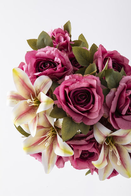 Yapay Lilyum Gül Demeti 45 Cm 11 Dal Fuşya