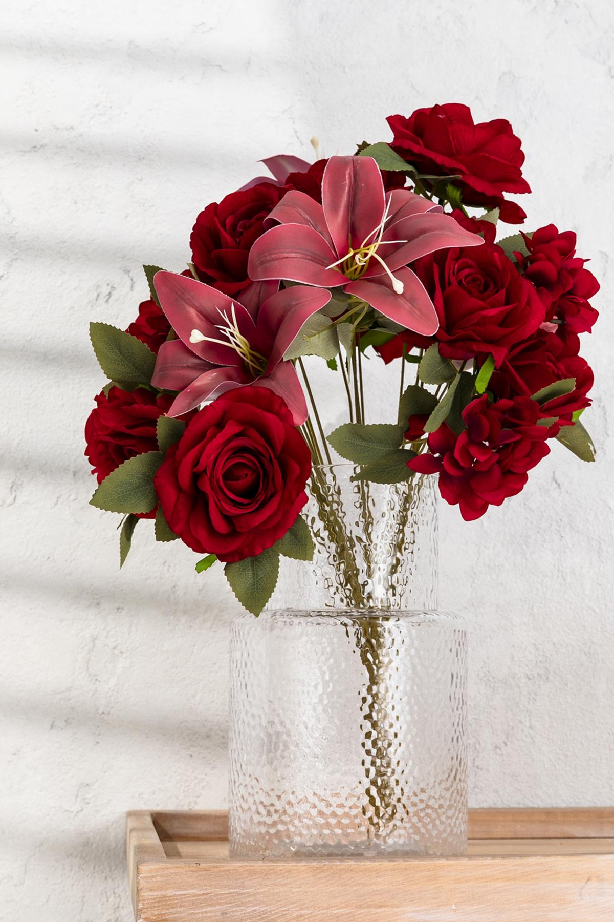 Yapay Lilyum Gül Demeti 45 Cm 11 Dal Kırmızı