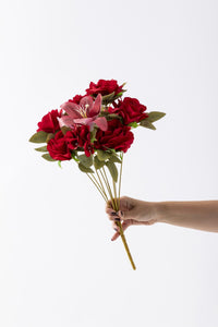 Yapay Lilyum Gül Demeti 45 Cm 11 Dal Kırmızı