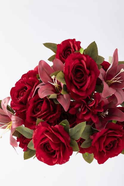 Yapay Lilyum Gül Demeti 45 Cm 11 Dal Kırmızı