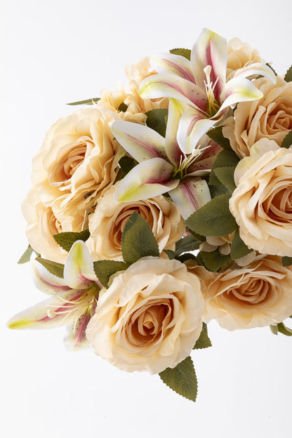 Yapay Lilyum Gül Demeti 45 Cm 11 Dal Somon