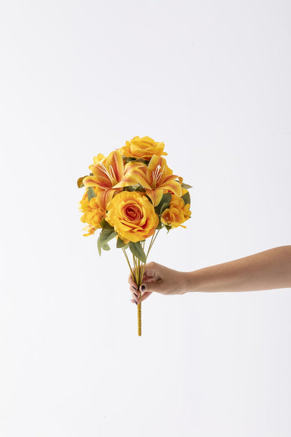 Yapay Lilyum Gül Demeti 45 Cm 11 Dal Turuncu