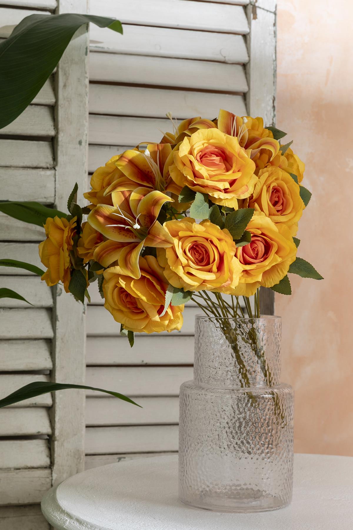 Yapay Lilyum Gül Demeti 45 Cm 11 Dal Turuncu