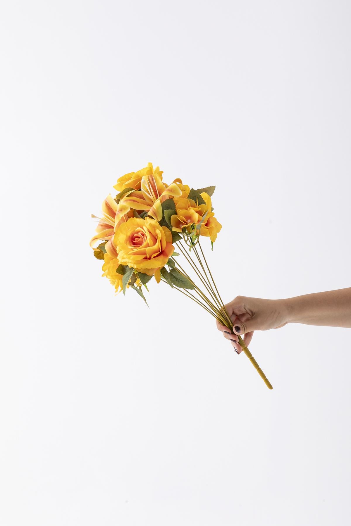 Yapay Lilyum Gül Demeti 45 Cm 11 Dal Turuncu