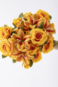 Yapay Lilyum Gül Demeti 45 Cm 11 Dal Turuncu