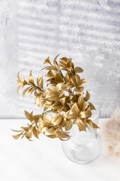 Yapay Limon Yaprağı Demeti Gold 30 Cm 7 Dal (Uv)