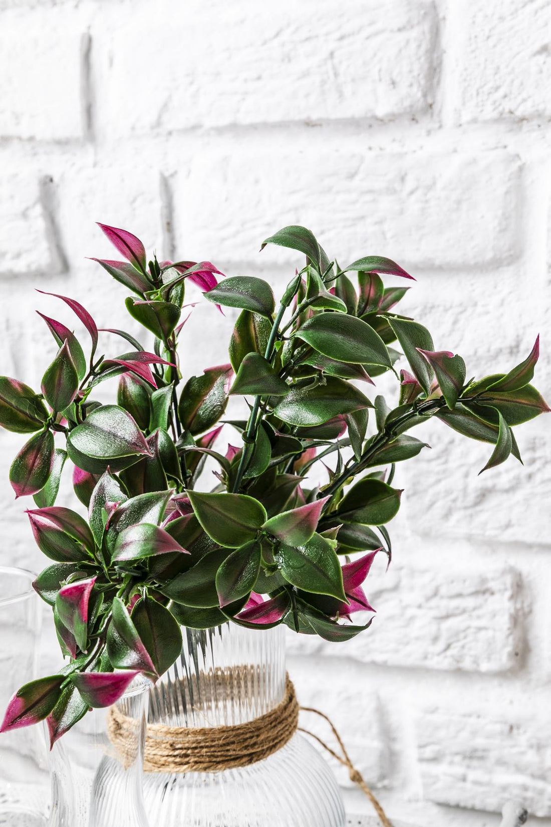 Yapay Limon Yaprağı Demeti Yeşil Pembe 30 Cm 7 Dal(Uv)