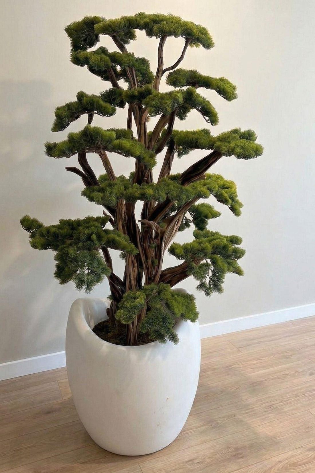 Yapay Lüx Bonsai Ağacı 200 cm 80 Dal Beyaz Fiber Saksı